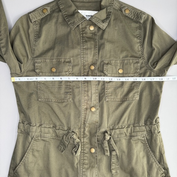 SONOMA Utility Jacket‎ S Olive Green Zip Front Cinch Waist Epaulettes Field - Picture 7 of 11